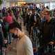 A photo of long lines of travelers at Heathrow Airport in the UK.